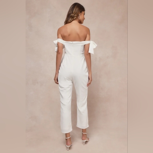 NWT white off the shoulder jumpsuit with sweet shoulder ties - Picture 2 of 4